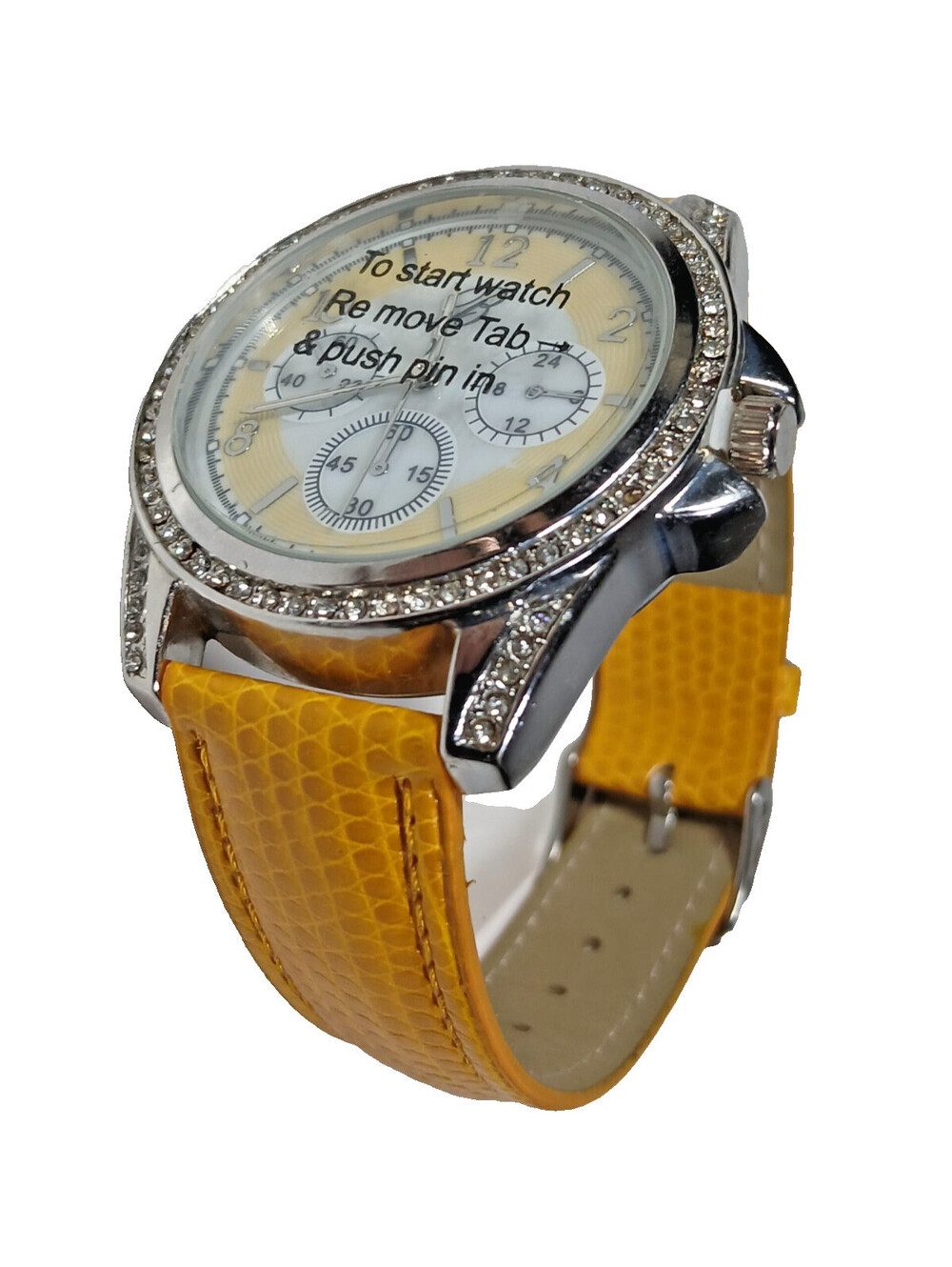 Gorgeous Burgi BTV064 NEEDS BATTERY Yellow band Rhinestone Accents Womens